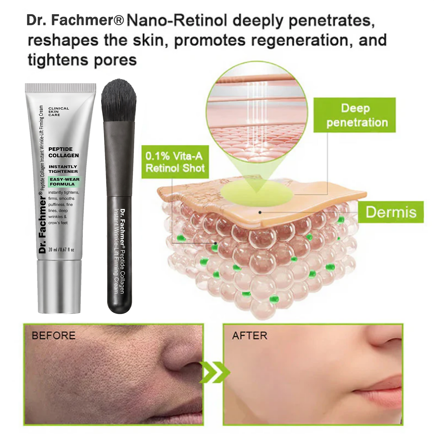 ✅Dr. Fachmer®👩‍⚕️ Peptide Collagen INSTANT TIGHTENING + PEPTIDE FIRMING CARE, Instantly smooths puffiness and lines while supporting firmer skin with continued use