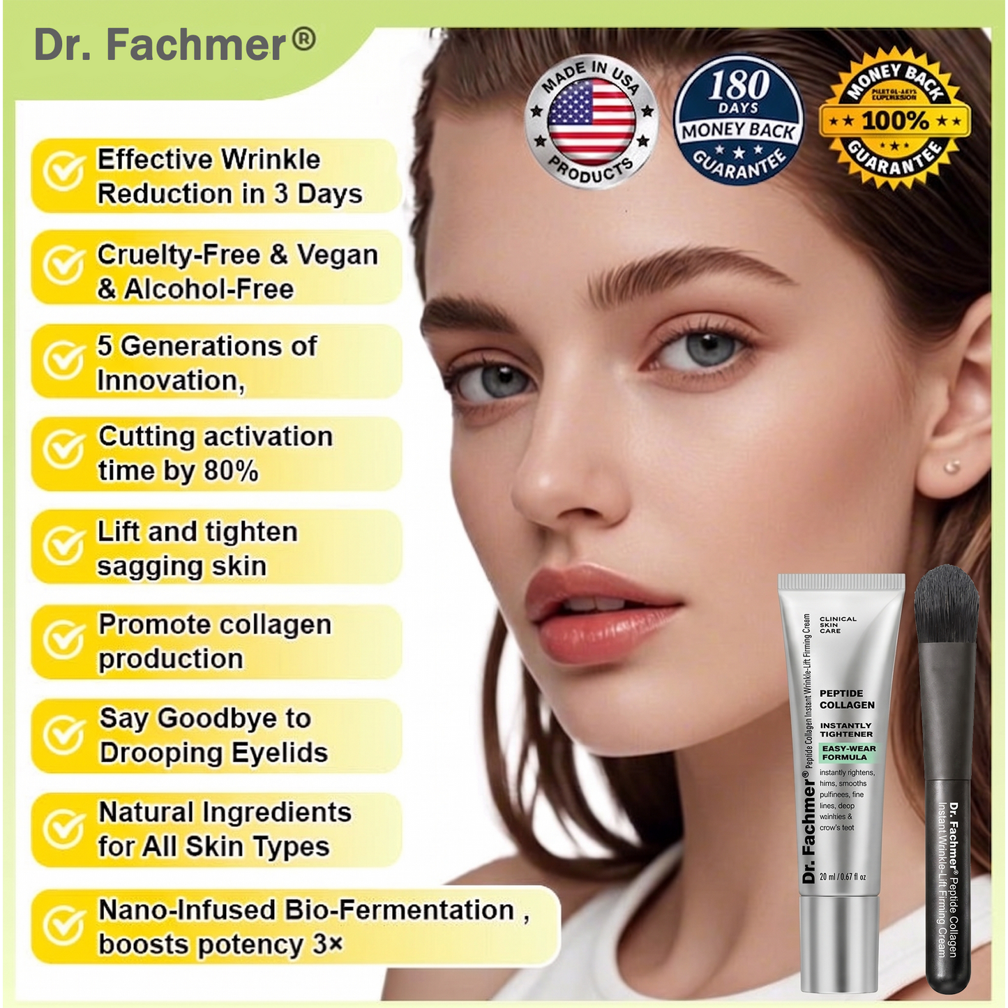 ✅Dr. Fachmer®👩‍⚕️ Peptide Collagen INSTANT TIGHTENING + PEPTIDE FIRMING CARE, Instantly smooths puffiness and lines while supporting firmer skin with continued use