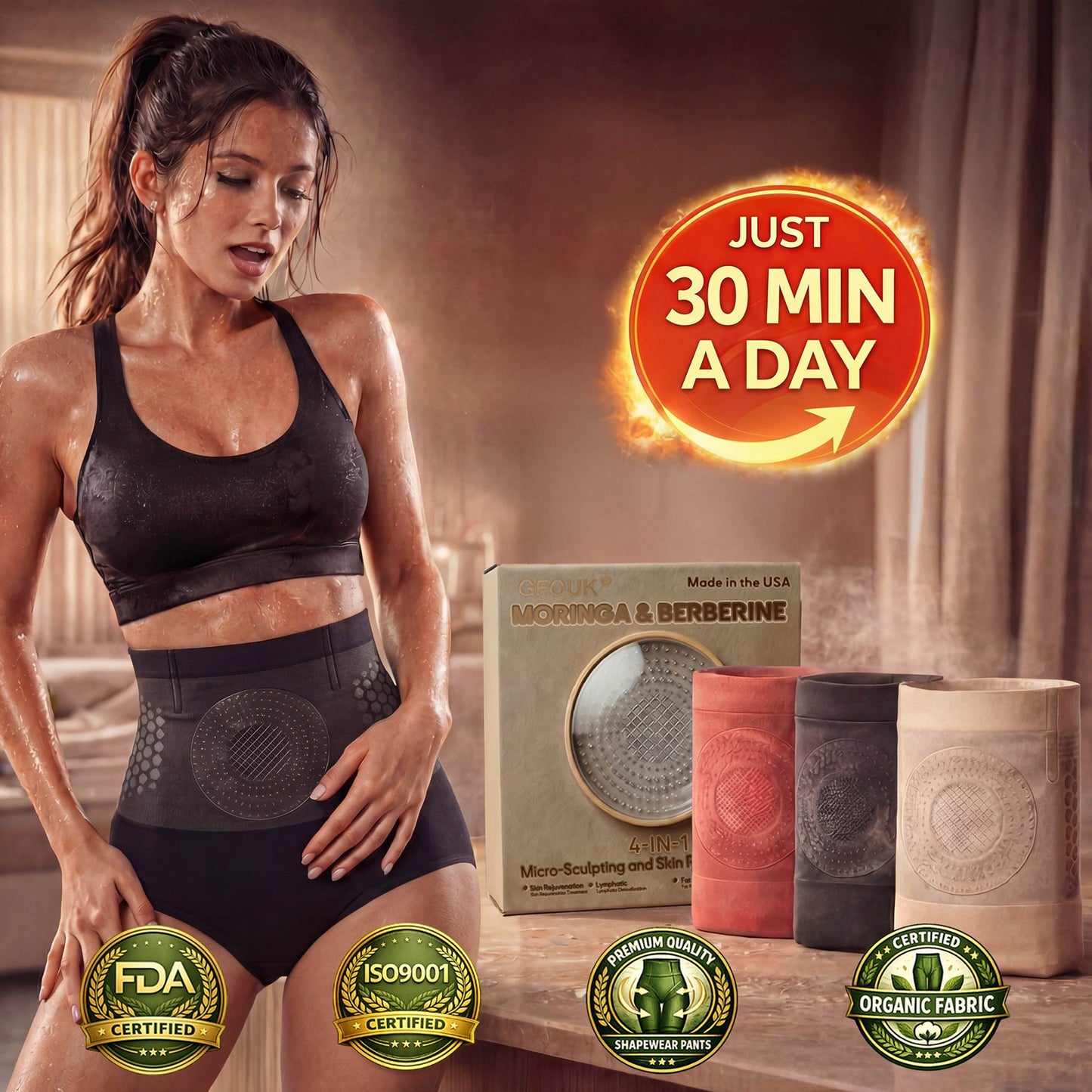 🇺🇲GFOUK® Moringa & Berberine 4-In-1 Micro-Particle Sculpting & Fat-Burn Shorts🌴