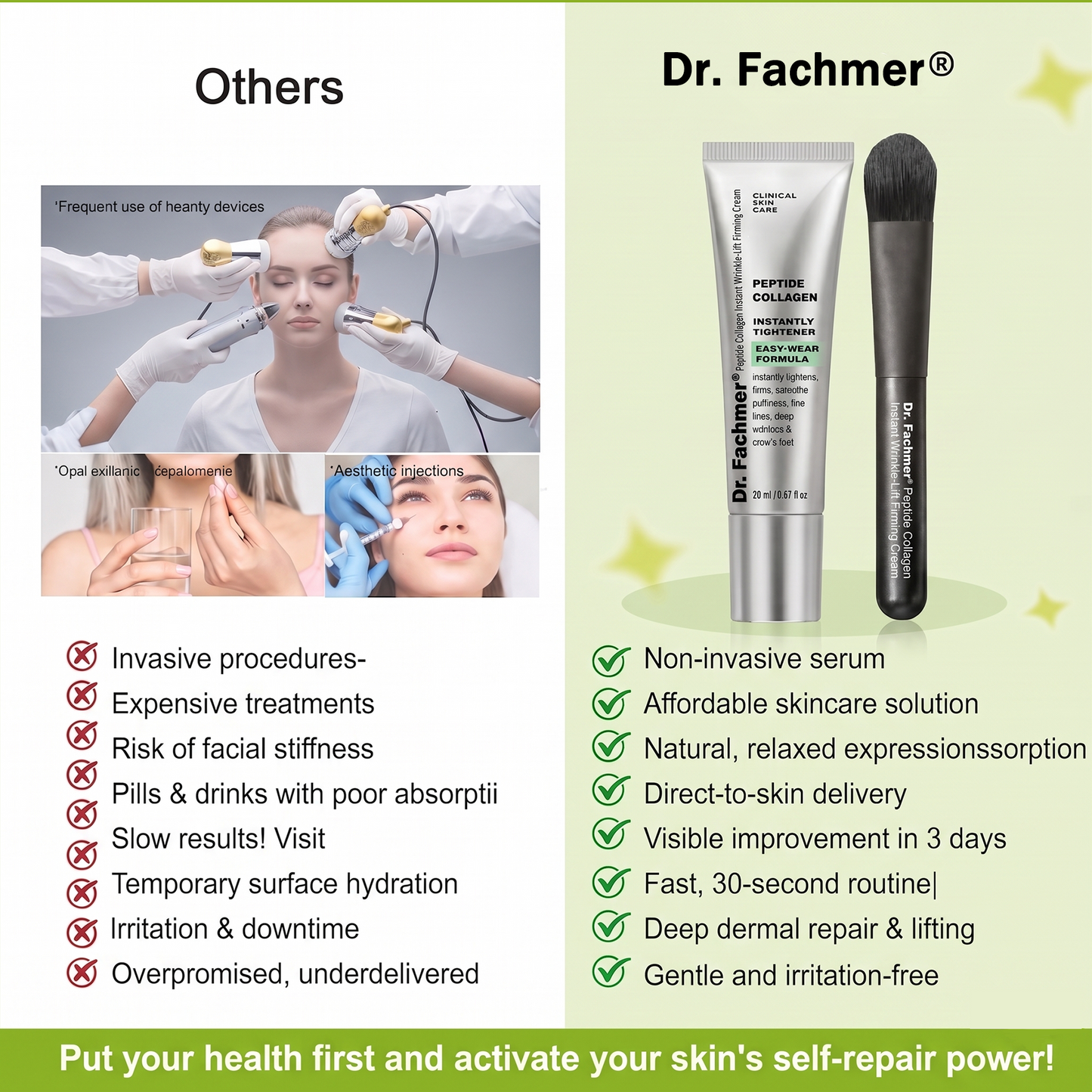 ✅Dr. Fachmer®👩‍⚕️ Peptide Collagen INSTANT TIGHTENING + PEPTIDE FIRMING CARE, Instantly smooths puffiness and lines while supporting firmer skin with continued use