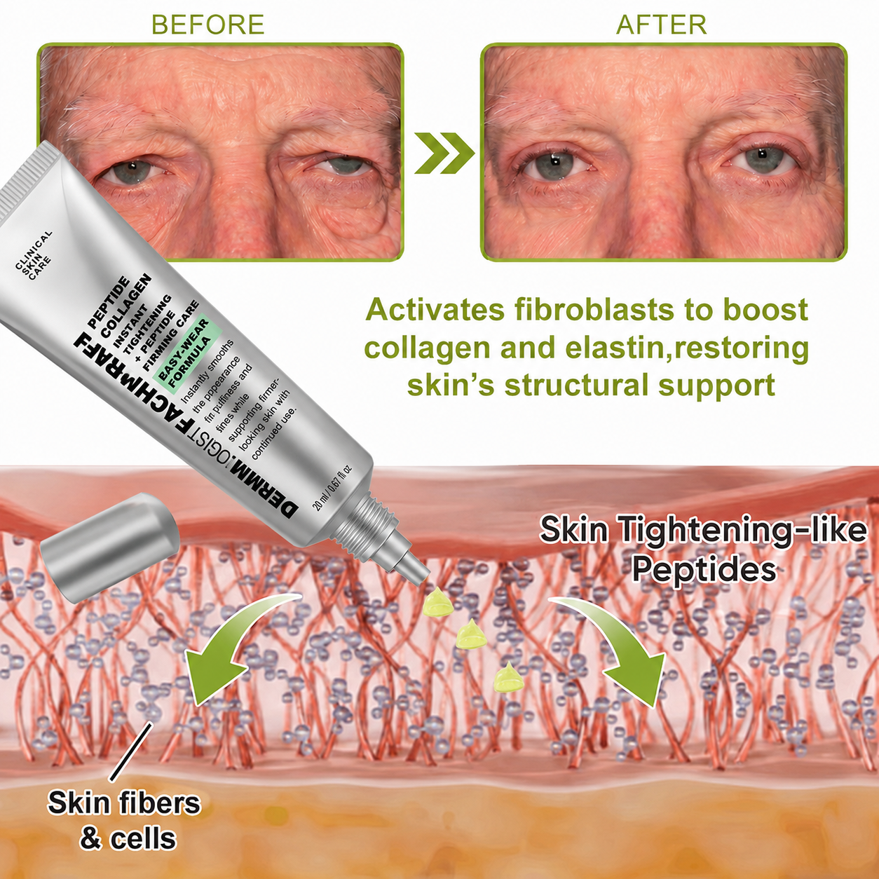 Dr. Fachmer®👨‍⚕️ Peptide Collagen INSTANT TIGHTENING + PEPTIDE FIRMING CARE, Instantly smooths puffiness and lines while supporting firmer skin with continued use